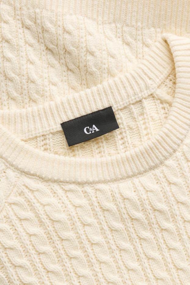 Herren - Pullover - Zopfmuster - cremeweiss