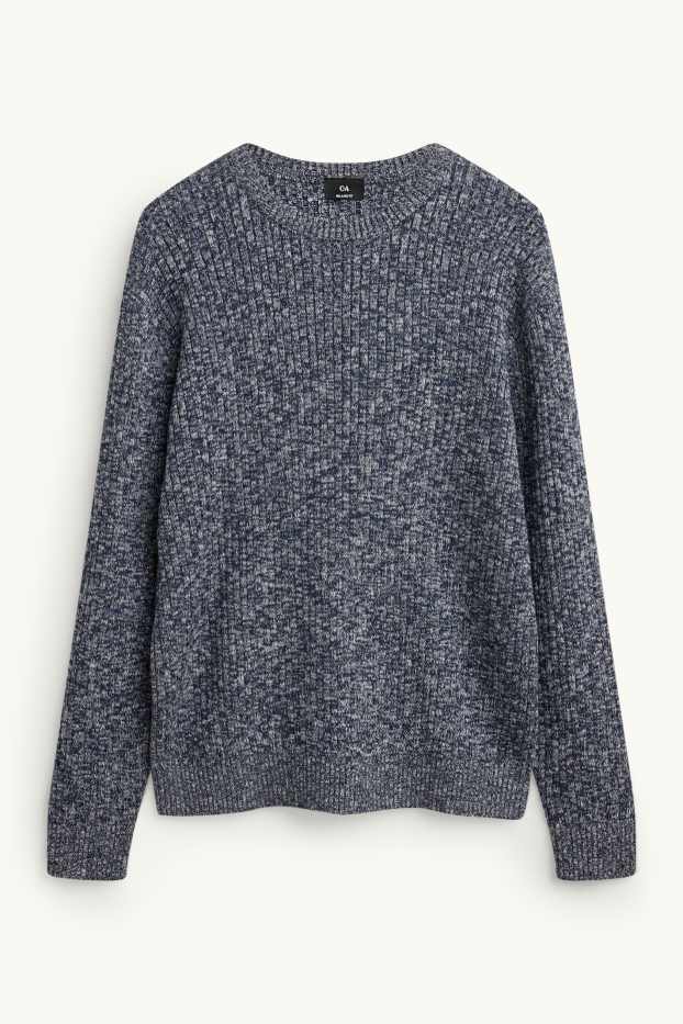 Hommes - Pull - finition côtelée - gris chiné