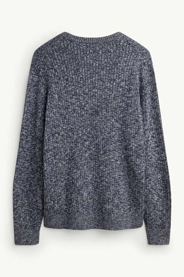 Hommes - Pull - finition côtelée - gris chiné