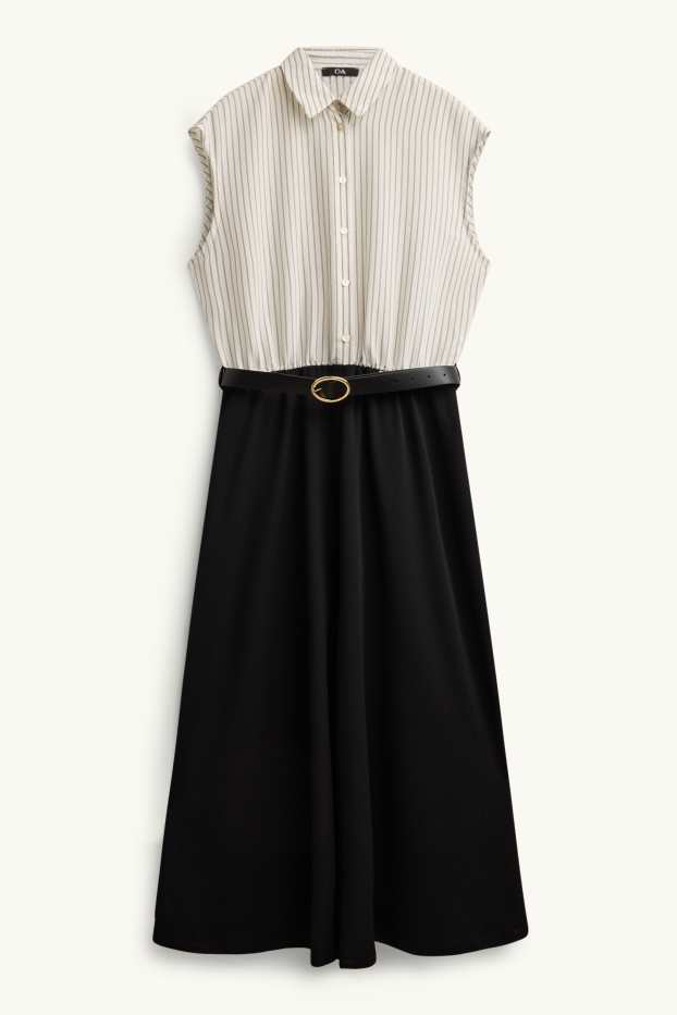 Women - Fit & flare dress with belt - white / black