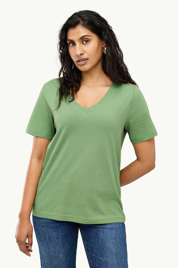 Dames - T-shirt met V-hals - regular fit - groen