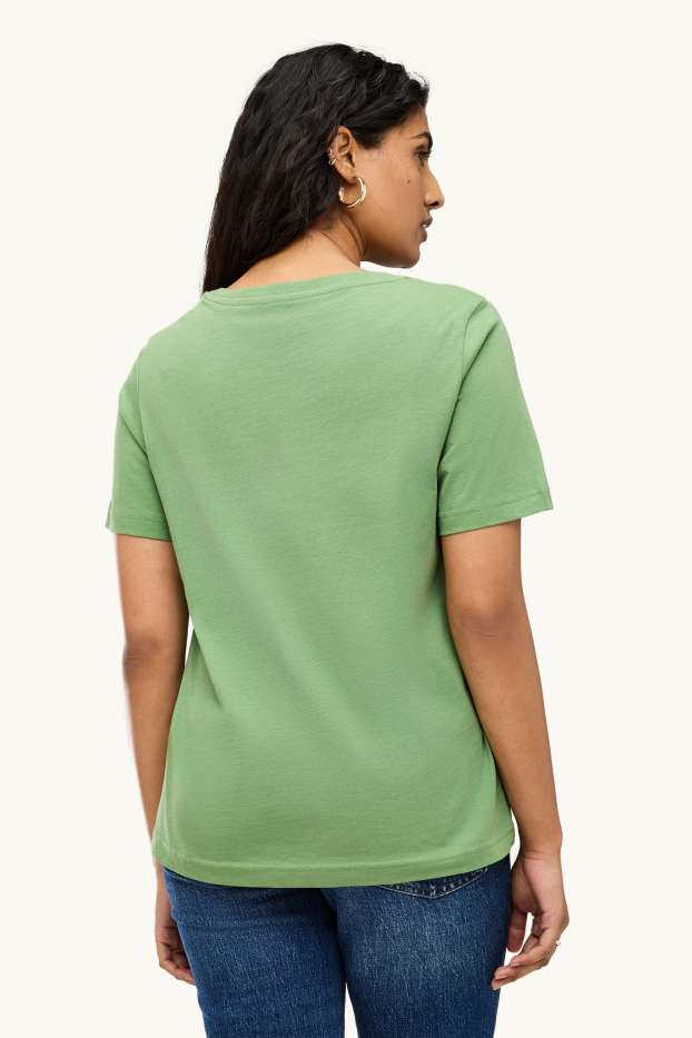 Dames - T-shirt met V-hals - regular fit - groen
