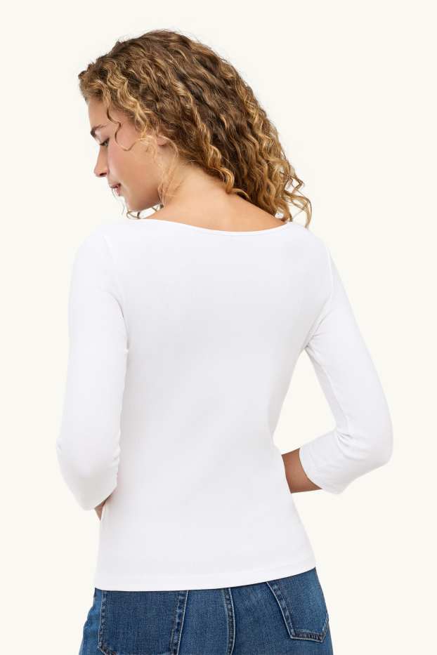 Femei - Tricou cu mânecă lungă - slim fit - reiat - alb