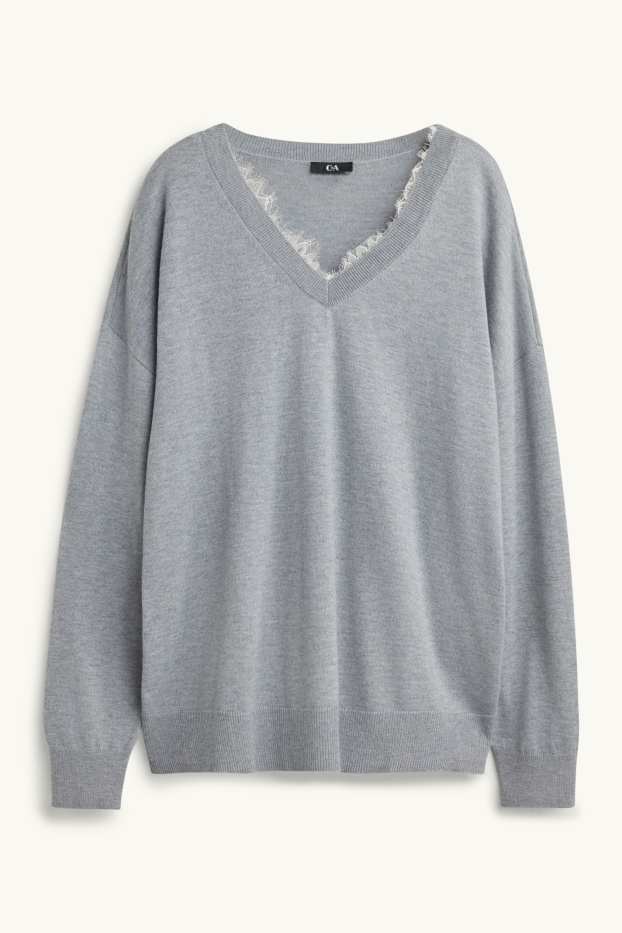 Femmes - Pull avec encolure en V - gris