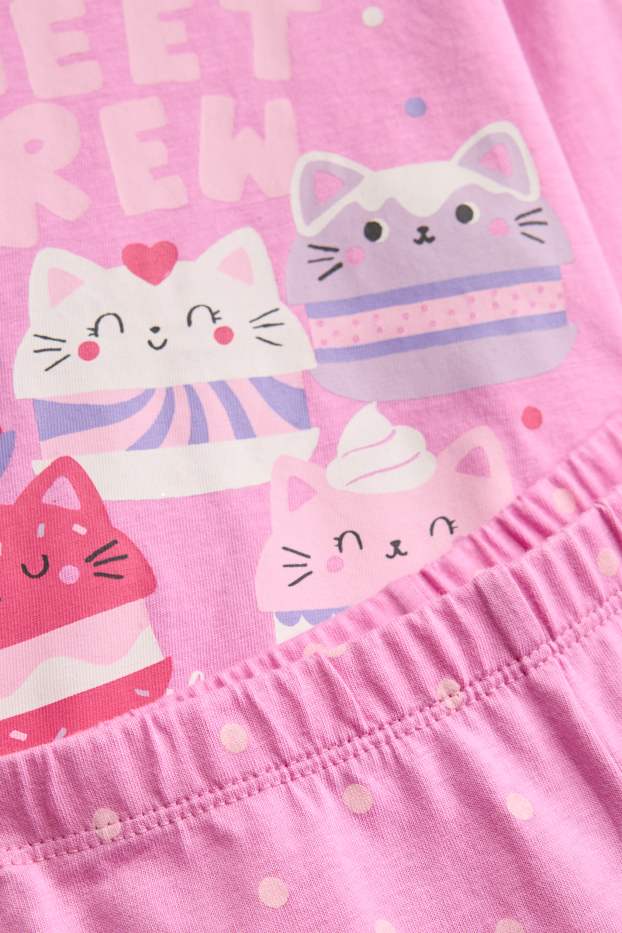 Kinderen: meisjes - Poes - pyjama - 2-delig - fuchsiarood