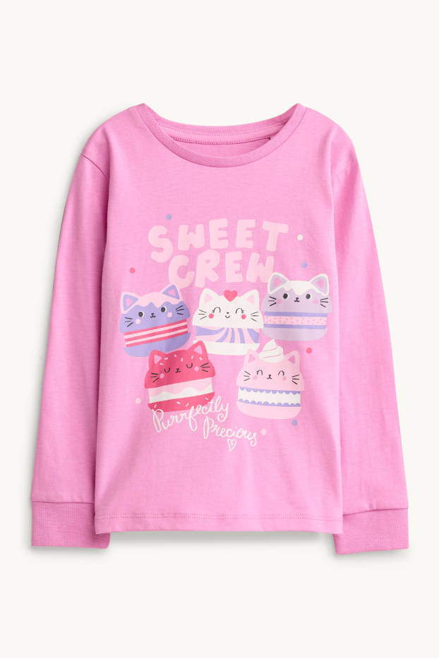 Kinderen: meisjes - Poes - pyjama - 2-delig - fuchsiarood