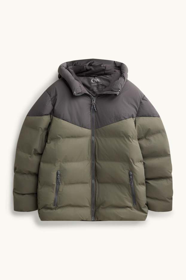 Kinder Buben - Steppjacke mit Kapuze - gefüttert - wasserabweisend - grau / dunkelgrün