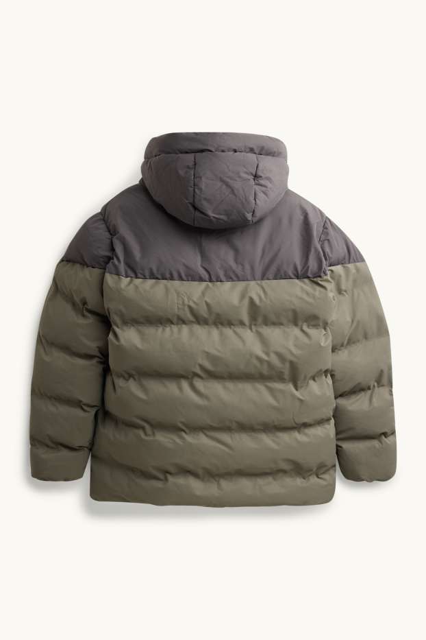 Kinder Buben - Steppjacke mit Kapuze - gefüttert - wasserabweisend - grau / dunkelgrün