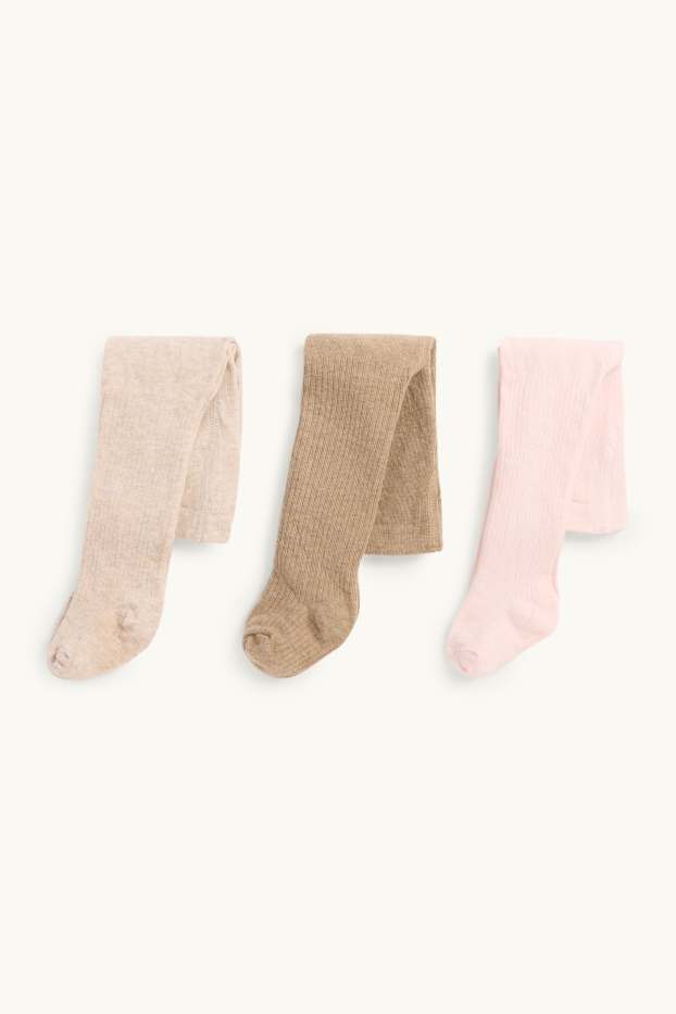 Baby: meisjes - Set van 3 - babymaillot - ribstof - roze / beige