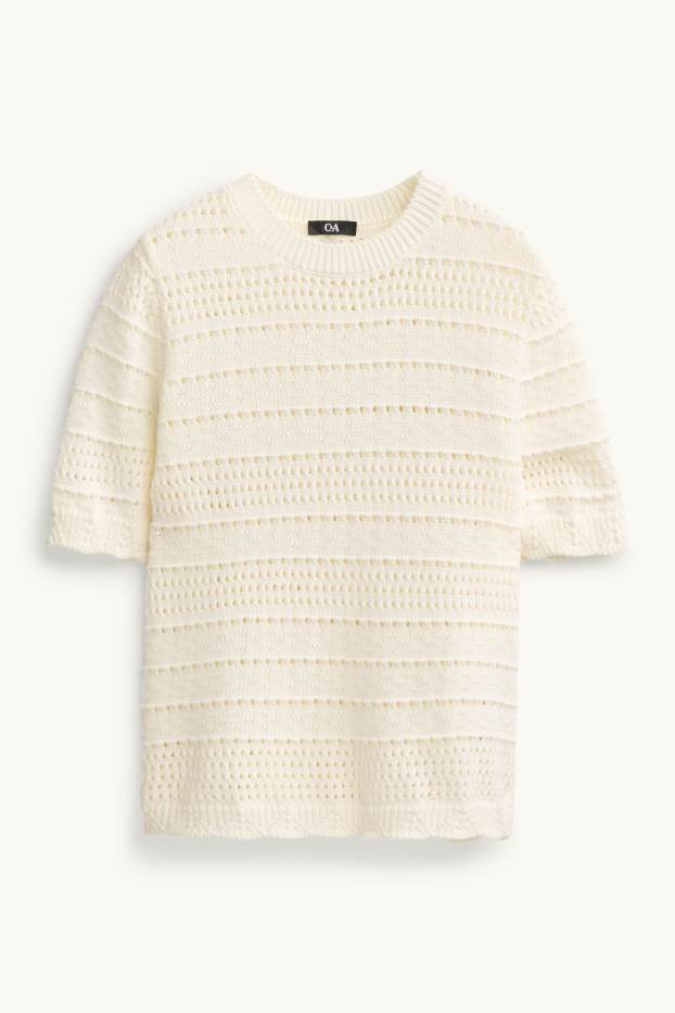 Damen - Strickpullover - kurzarm - cremeweiß