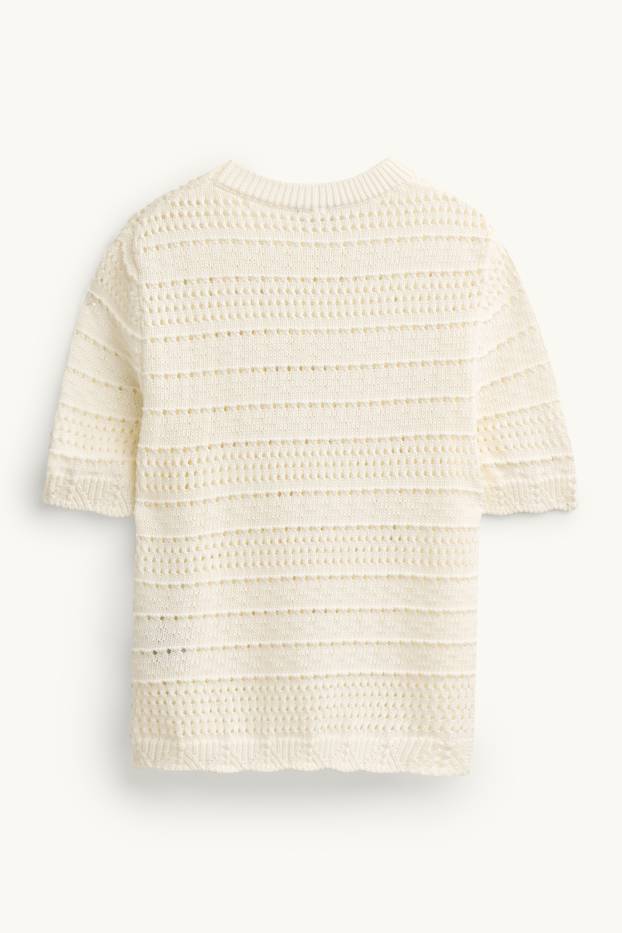 Damen - Strickpullover - kurzarm - cremeweiß