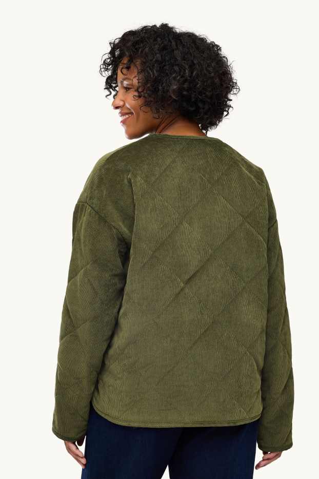 Damen - Cord-Steppjacke - dunkelgrün