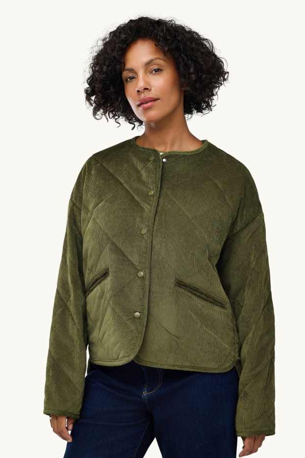 Damen - Cord-Steppjacke - dunkelgrün