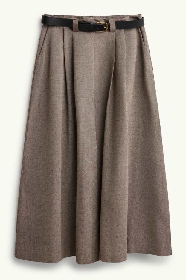 Dames - Plooirok met riem - taupe