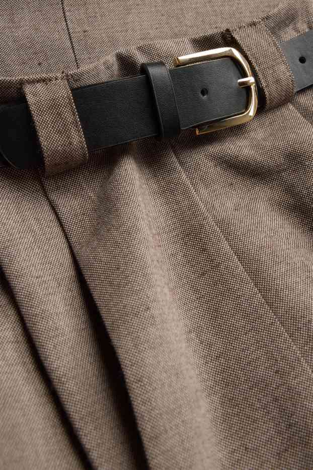 Dames - Plooirok met riem - taupe