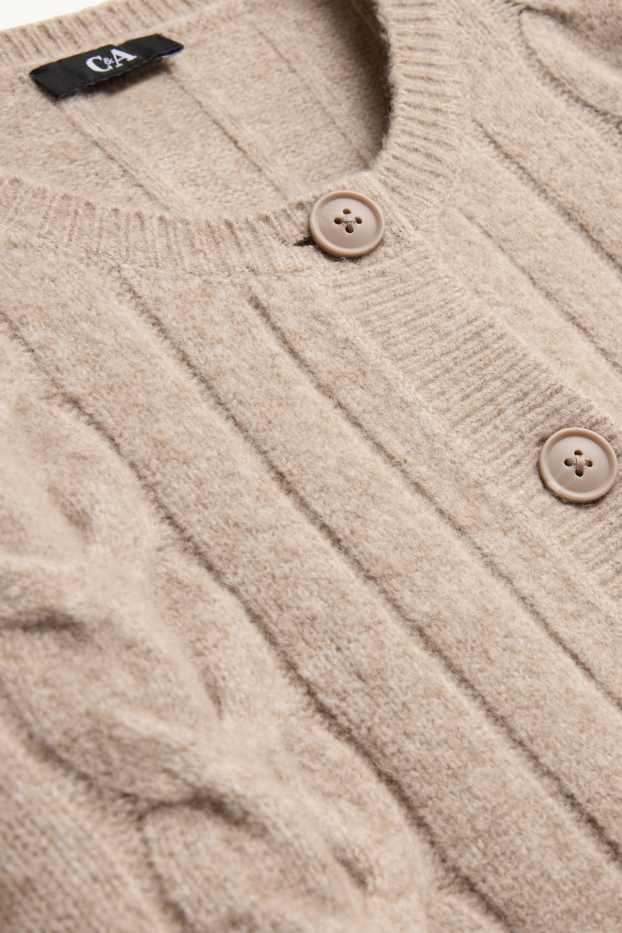 Damen - Strickjacke - Zopfmuster - beige