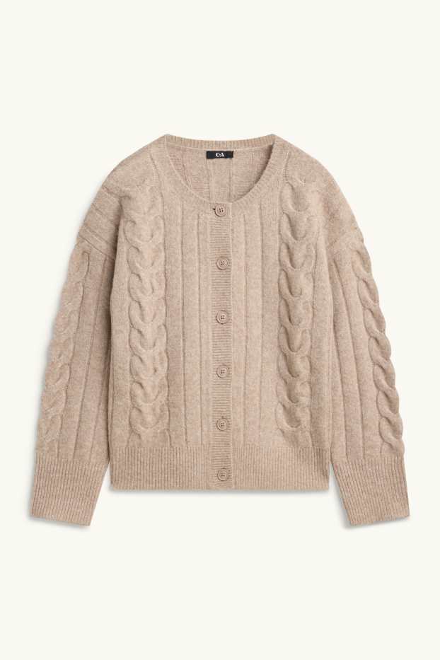 Damen - Strickjacke - Zopfmuster - beige
