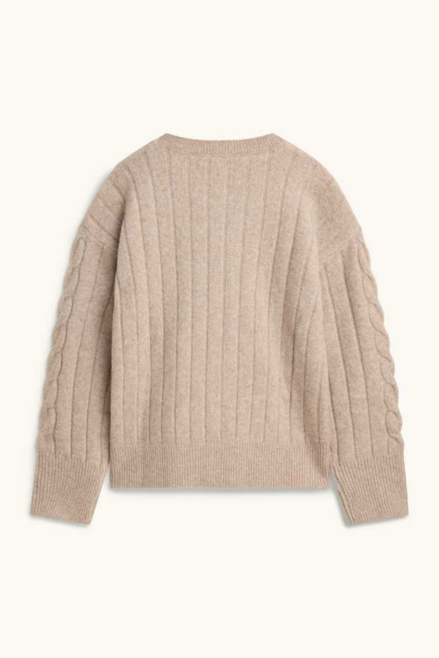 Damen - Strickjacke - Zopfmuster - beige