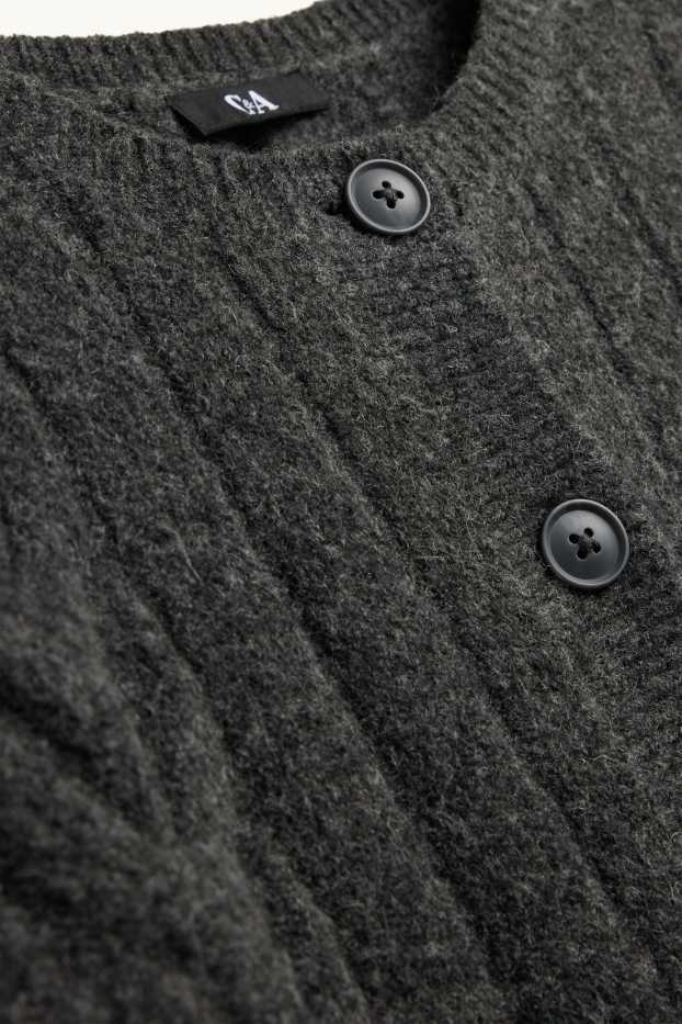 Femei - Cardigan tricotat - cu torsade - gri închis