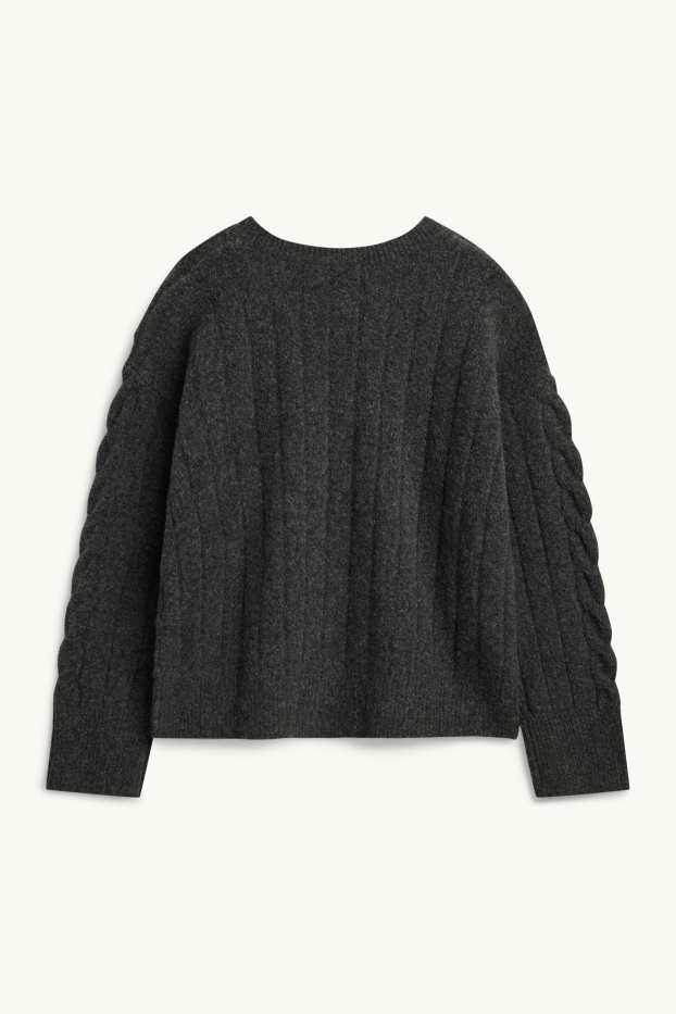 Femei - Cardigan tricotat - cu torsade - gri închis