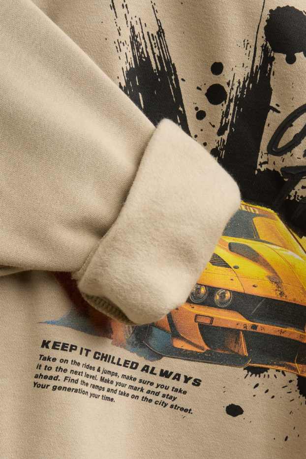 Kinder Buben - Auto - Sweatshirt - hellbraun