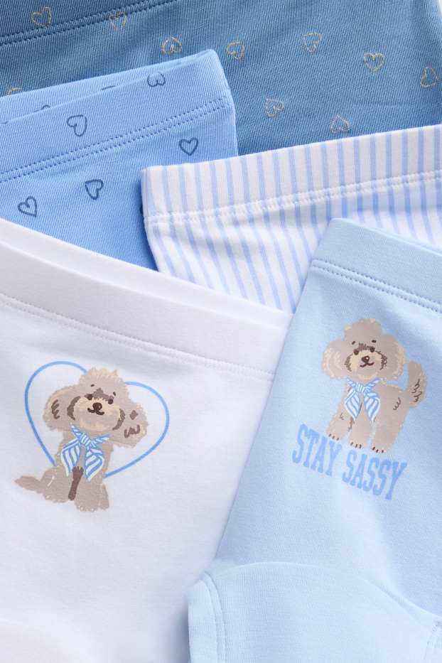 Enfants filles - Lot de 5 - chien et cœur - caleçons - bleu / blanc