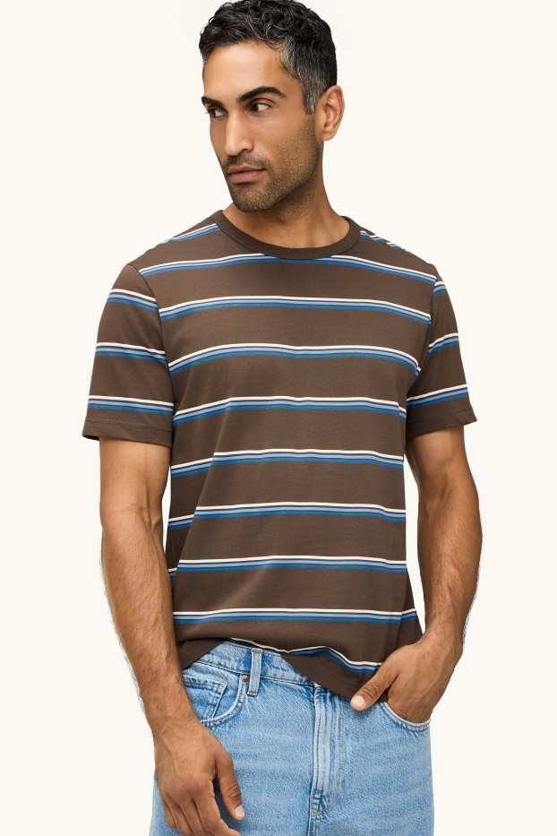 Herren - T-Shirt - Regular Fit - gestreift - braun / blau