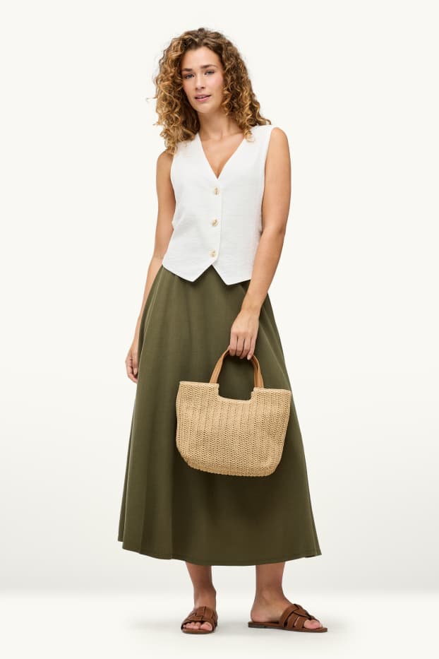 Femei - Geantă shopper de paie mare - maro deschis