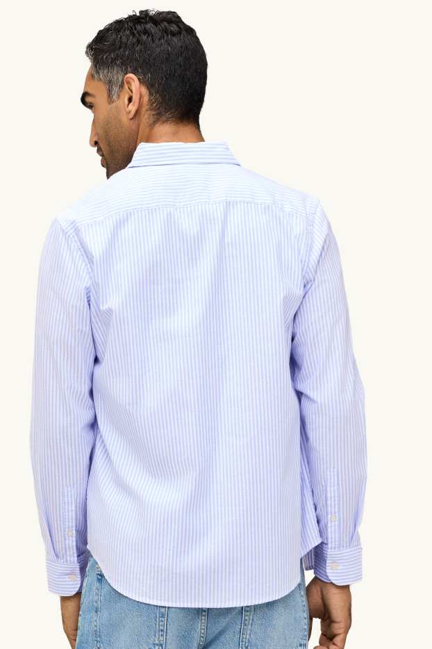 Hombre - Camisa - regular fit - button down - de rayas - blanco / azul claro