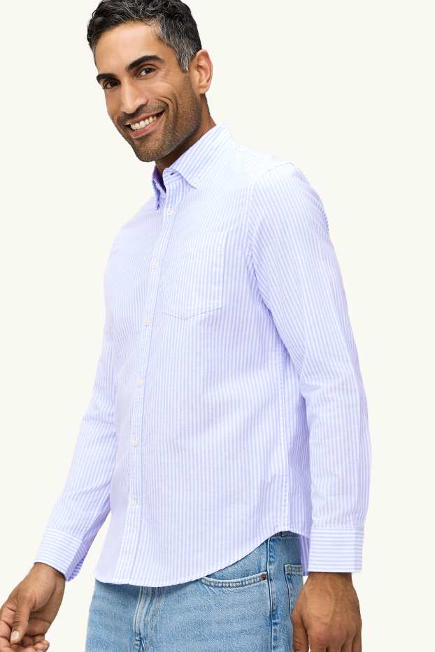 Hombre - Camisa - regular fit - button down - de rayas - blanco / azul claro