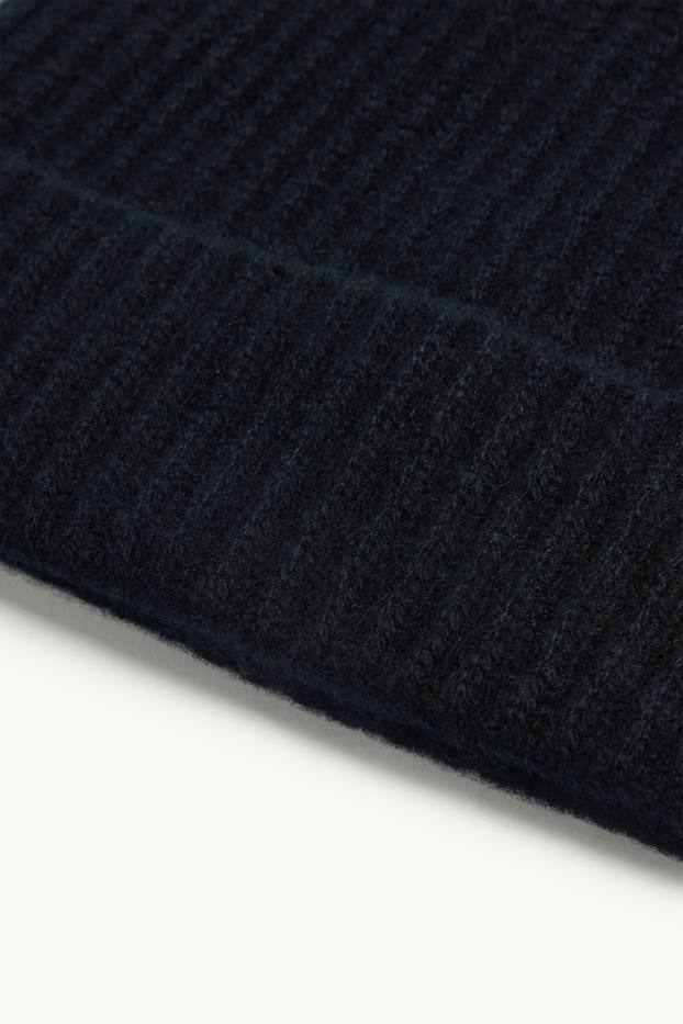 Heren - Beanie van kasjmier - geribd - zwart