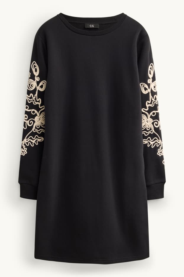 Dona - Vestit de punt de xandall - straight fit - brodat - de flors - negre/blanc