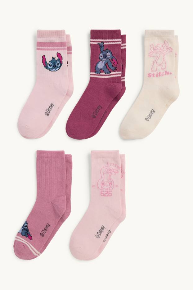 Enfants filles - Lot de 5 paires - Lilo & Stitch - chaussettes à motif - rose