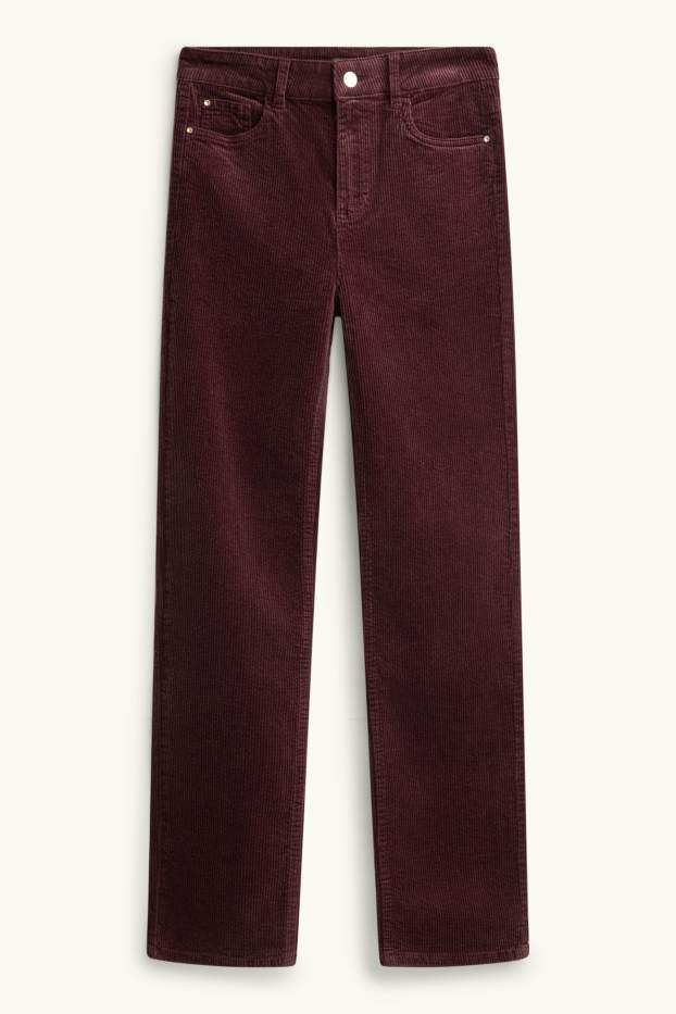 Femmes - Pantalon en velours côtelé - high waist - straight fit- LYCRA ® - bordeaux