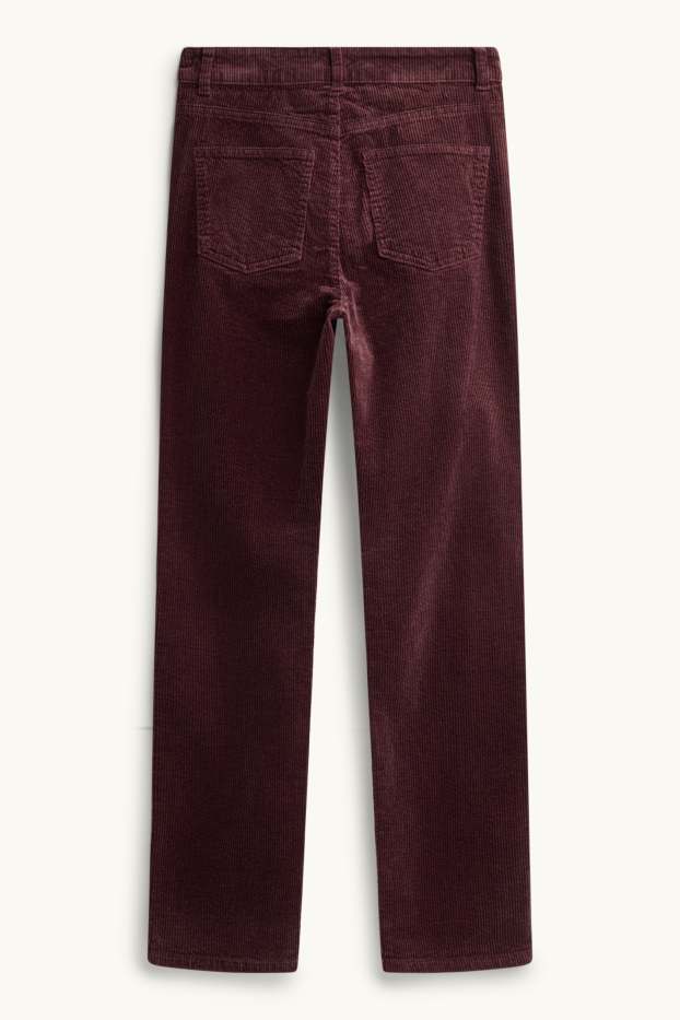 Femmes - Pantalon en velours côtelé - high waist - straight fit- LYCRA ® - bordeaux