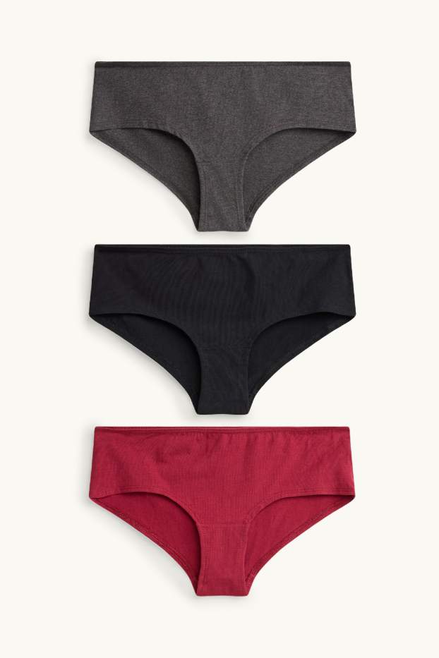 Dames - Set van 3 - hipster - grijs / donkerrood