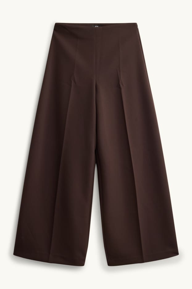 Dona - Pantalons de tela - high waist - wide leg - marró fosc