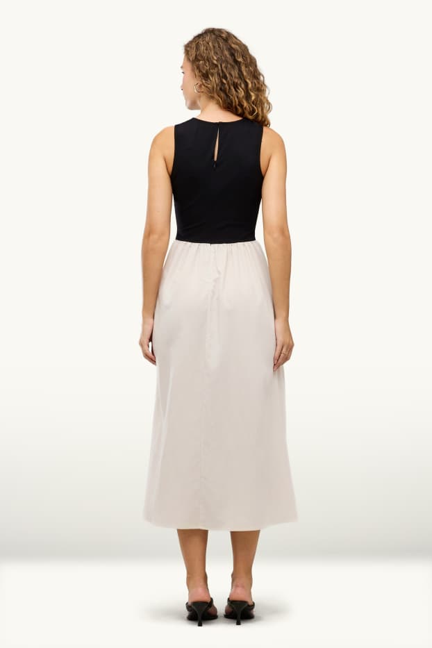 Dames - Fit & flare-jurk met strass-steentjes - zwart / beige