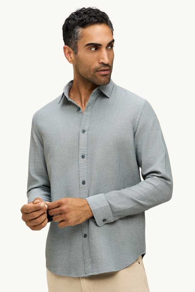 Uomo - Camicia - regular fit - collo all'italiana - tessuto tramato - grigio