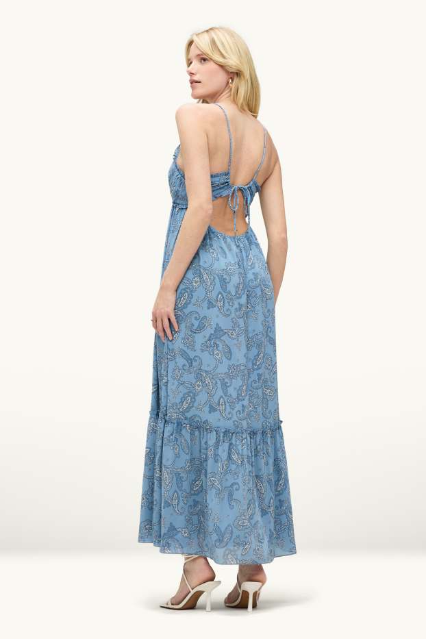 Dames - Jurk van chiffon - met patroon - blauw