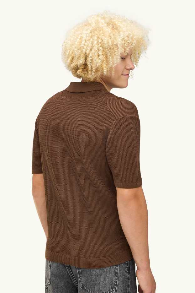 Bărbați - Tricou polo din tricot - reiat - maro