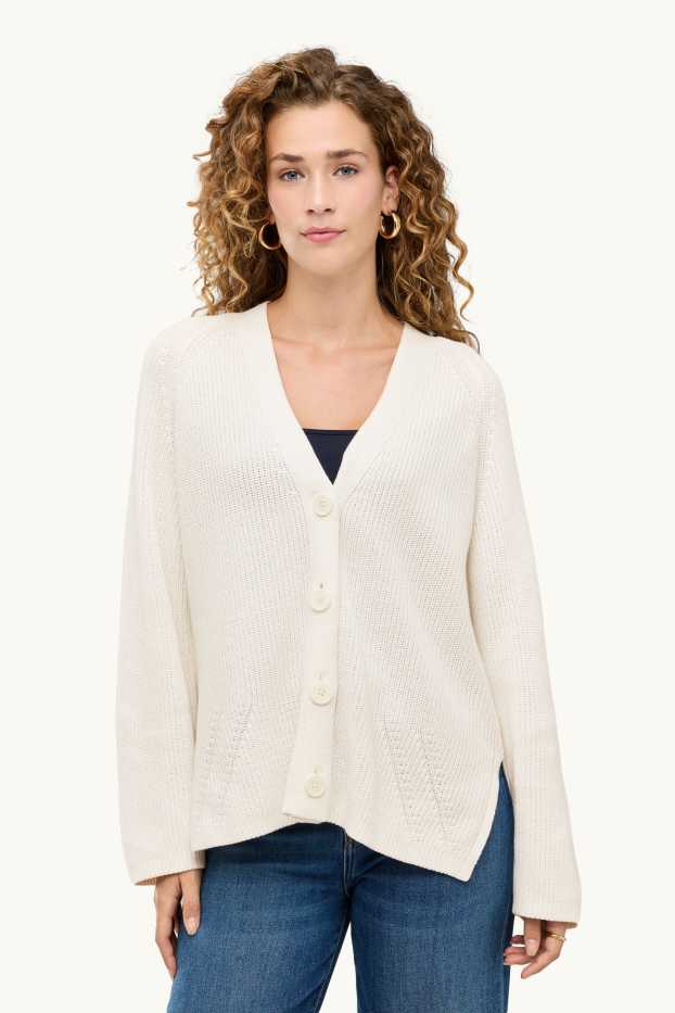 Femmes - Gilet en maille - finition côtelée - blanc crème