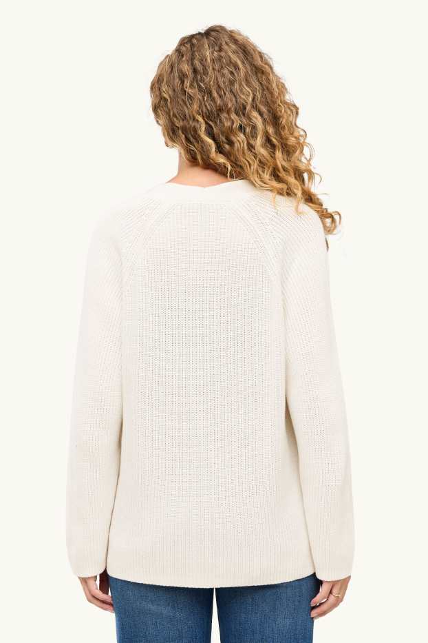 Femmes - Gilet en maille - finition côtelée - blanc crème