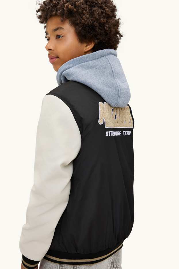 Kinder Buben - Football - Collegejacke mit Kapuze - schwarz