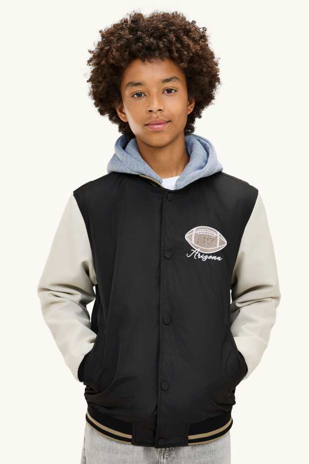 Kinder Buben - Football - Collegejacke mit Kapuze - schwarz