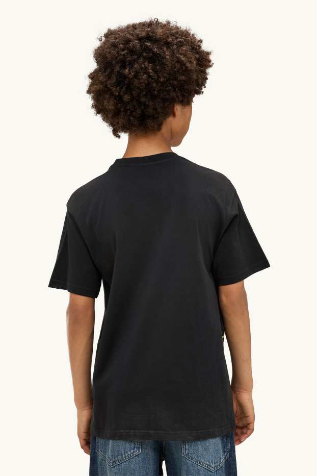 Children Boys - Minecraft - short sleeve T-shirt with appliquéd bag - black
