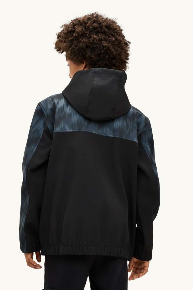 Kinder Jungen - Softshelljacke mit Kapuze - wasserdicht - schwarz
