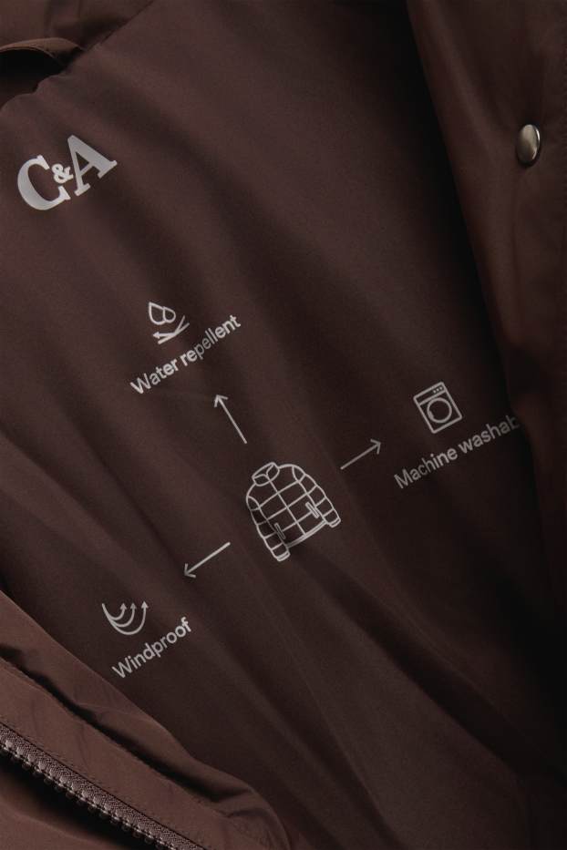 Damen - Steppjacke mit Gürtel - gefüttert - wasserabweisend - dunkelbraun