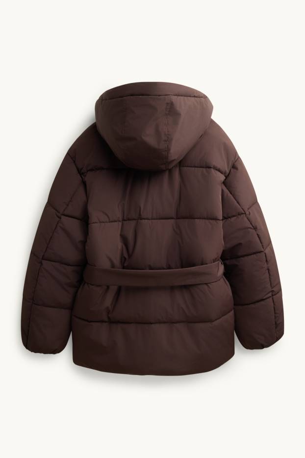 Damen - Steppjacke mit Gürtel - gefüttert - wasserabweisend - dunkelbraun