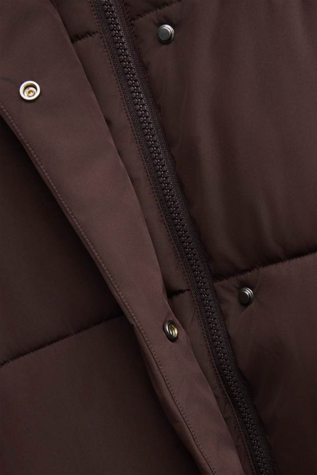 Damen - Steppjacke mit Gürtel - gefüttert - wasserabweisend - dunkelbraun
